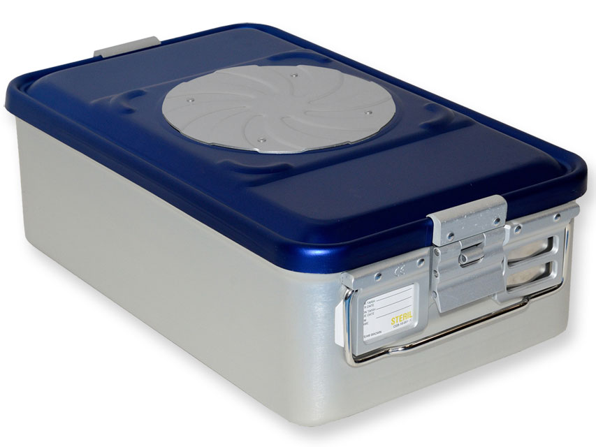 Konteineris ar vārstu-vidējs h 150 mm-zils-ar perforāciju