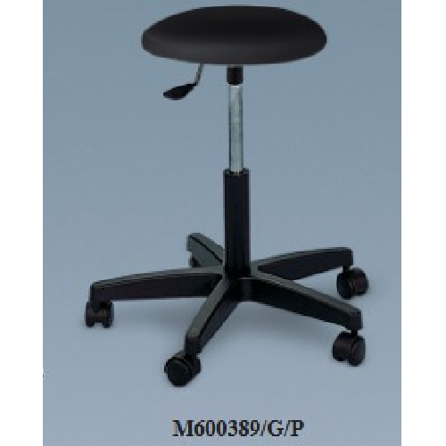 Regulējams grozošs krēsls,nerūsējošā tērauda sēdeklis Ø32 cm. Nerūsējošā tērauda pamatne ar ritenīšiem.