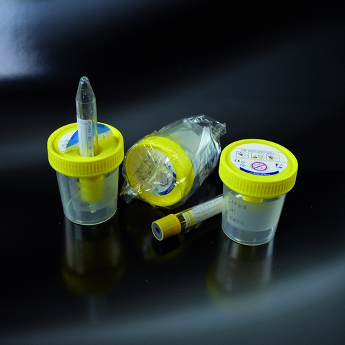 in pp. 120 ml. with yellow screw cap and device for collecting through vacuum tubes. non sterile. bulk 300