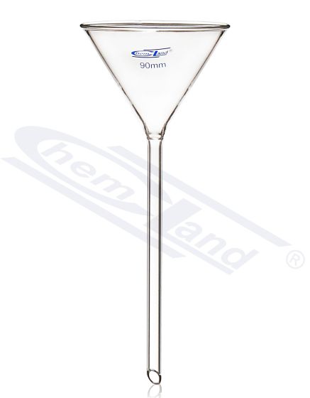 Stikla laboratorijas piltuve 075 H-veida kāts 150 mm, kāta diametrs 8 mm CHEMLAND NEW LINE