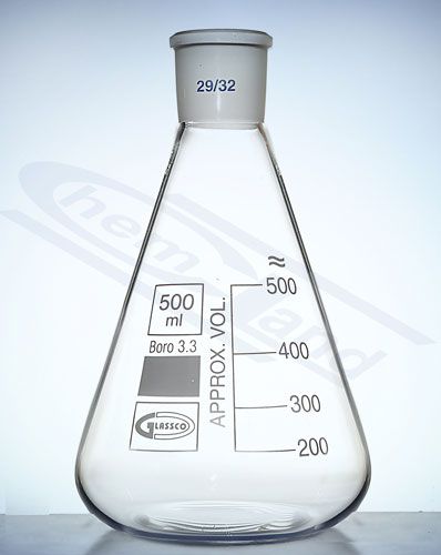 kolba ar konisku šauru kaklu NS. 29/32 tilpums 00500ml GLASSCO
