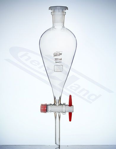 Atdalīšanas piltuve ar ligzdu Squib 24/29 ar teflona aizbīdni 0250ml