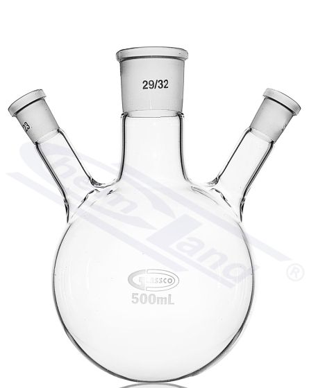 kolba ar apaļu dibenu 3 sānu kakliņi leņķī 0500ml 29/14/14 G