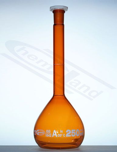 mērkolba ar partijas sertifikātu. dzintara krāsas A klases 0500ml GLASSCO NS 19/26